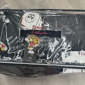 Ed Hardy Transparent Tote with Tiger and Card Graphics